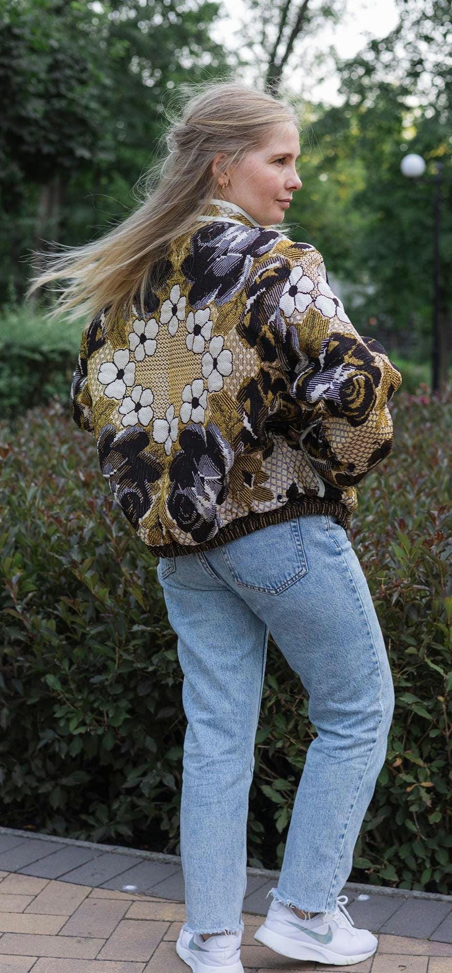 Handmade Tapestry Jacket, Upcycled Vintage Floral Blanket Coat, Oversized Statement Bomber, Unique Boho Outerwear
