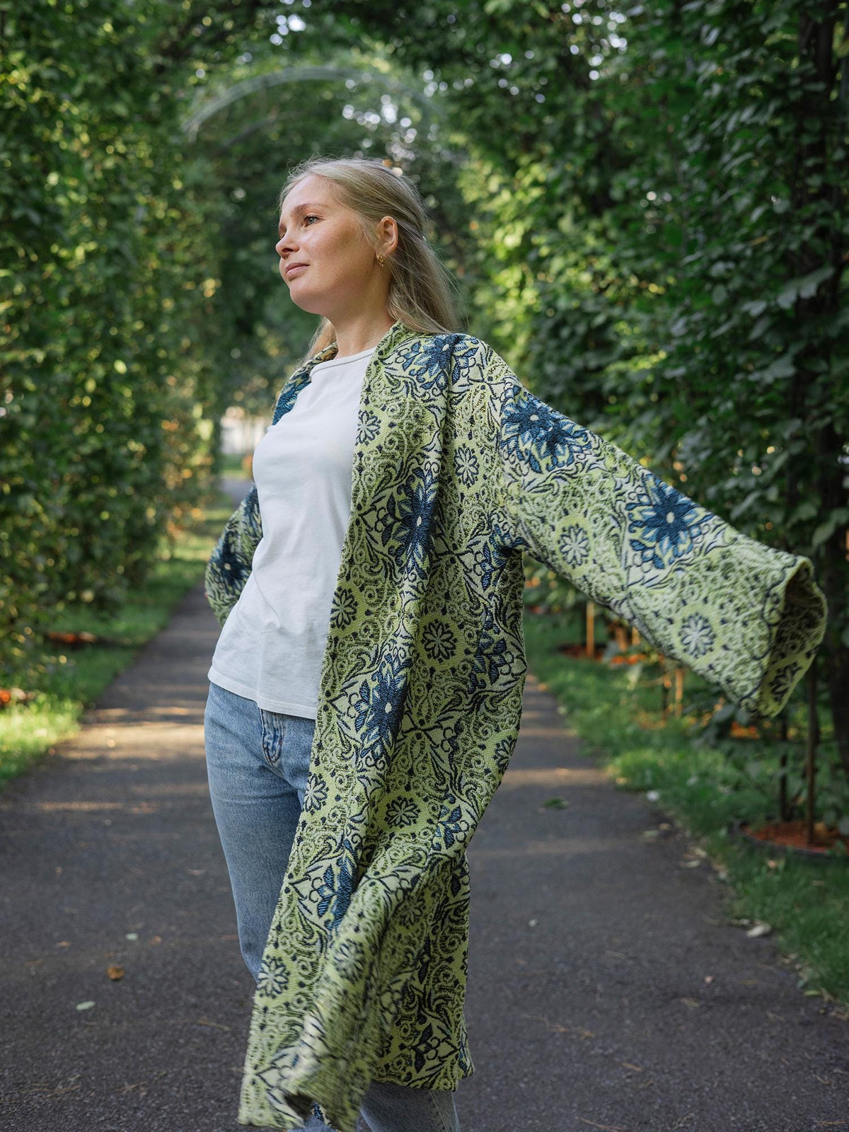 Handmade Vintage Tapestry Cardigan, Upcycled Floral Duster Coat, Oversized Boho Outerwear