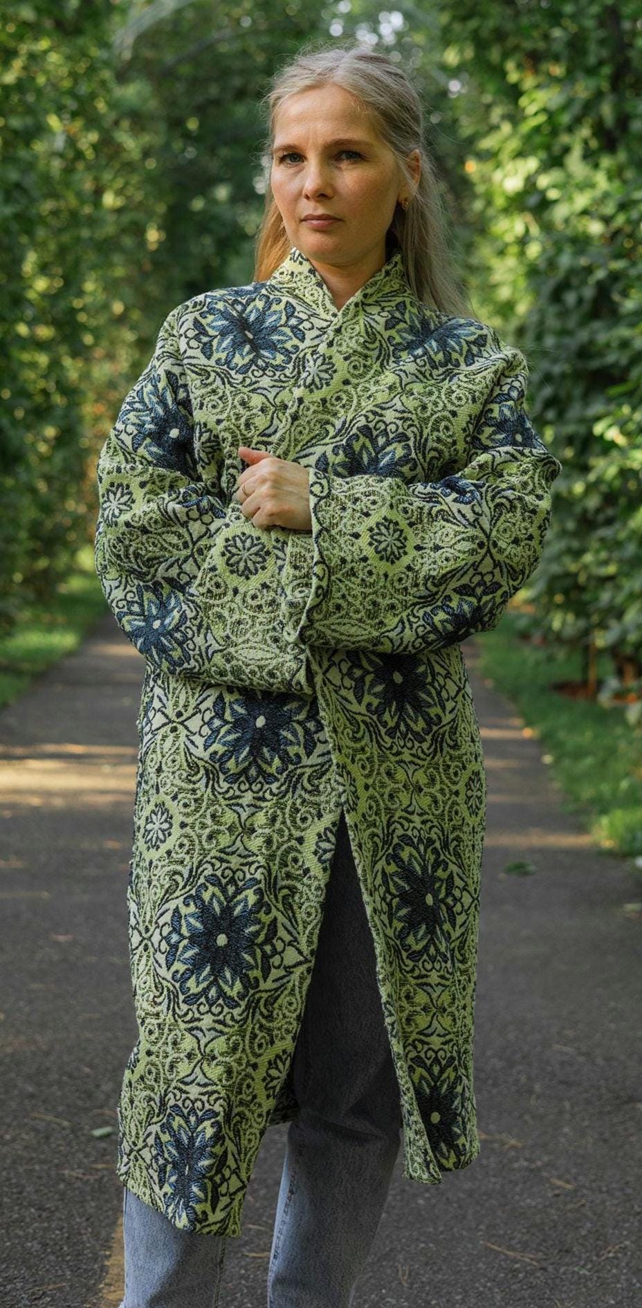 Handmade Vintage Tapestry Cardigan, Upcycled Floral Duster Coat, Oversized Boho Outerwear