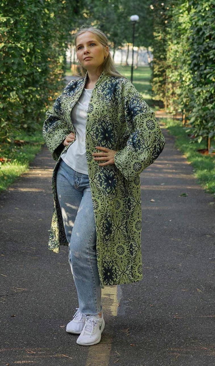 Handmade Vintage Tapestry Cardigan, Upcycled Floral Duster Coat, Oversized Boho Outerwear