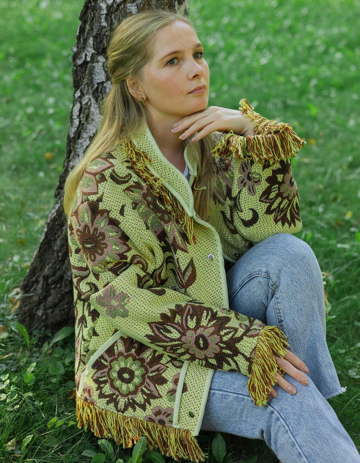 Handmade Fringe Tapestry Jacket, Upcycled Vintage Blanket Coat, Boho Statement Bomber (Oversized S-M)