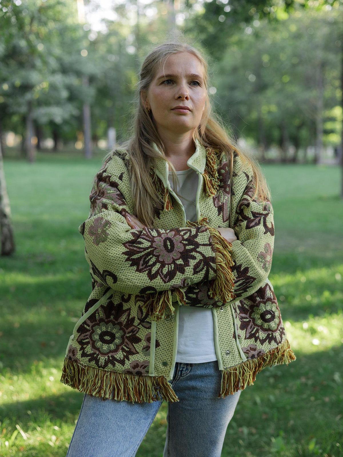 Handmade Fringe Tapestry Jacket, Upcycled Vintage Blanket Coat, Boho Statement Bomber (Oversized S-M)
