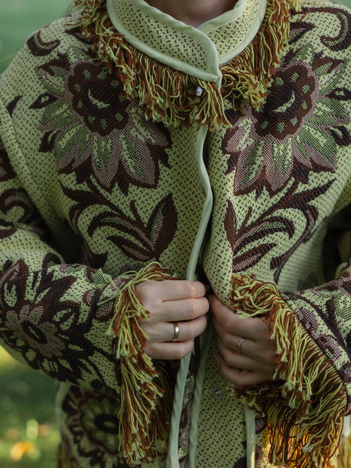 Handmade Fringe Tapestry Jacket, Upcycled Vintage Blanket Coat, Boho Statement Bomber (Oversized S-M)