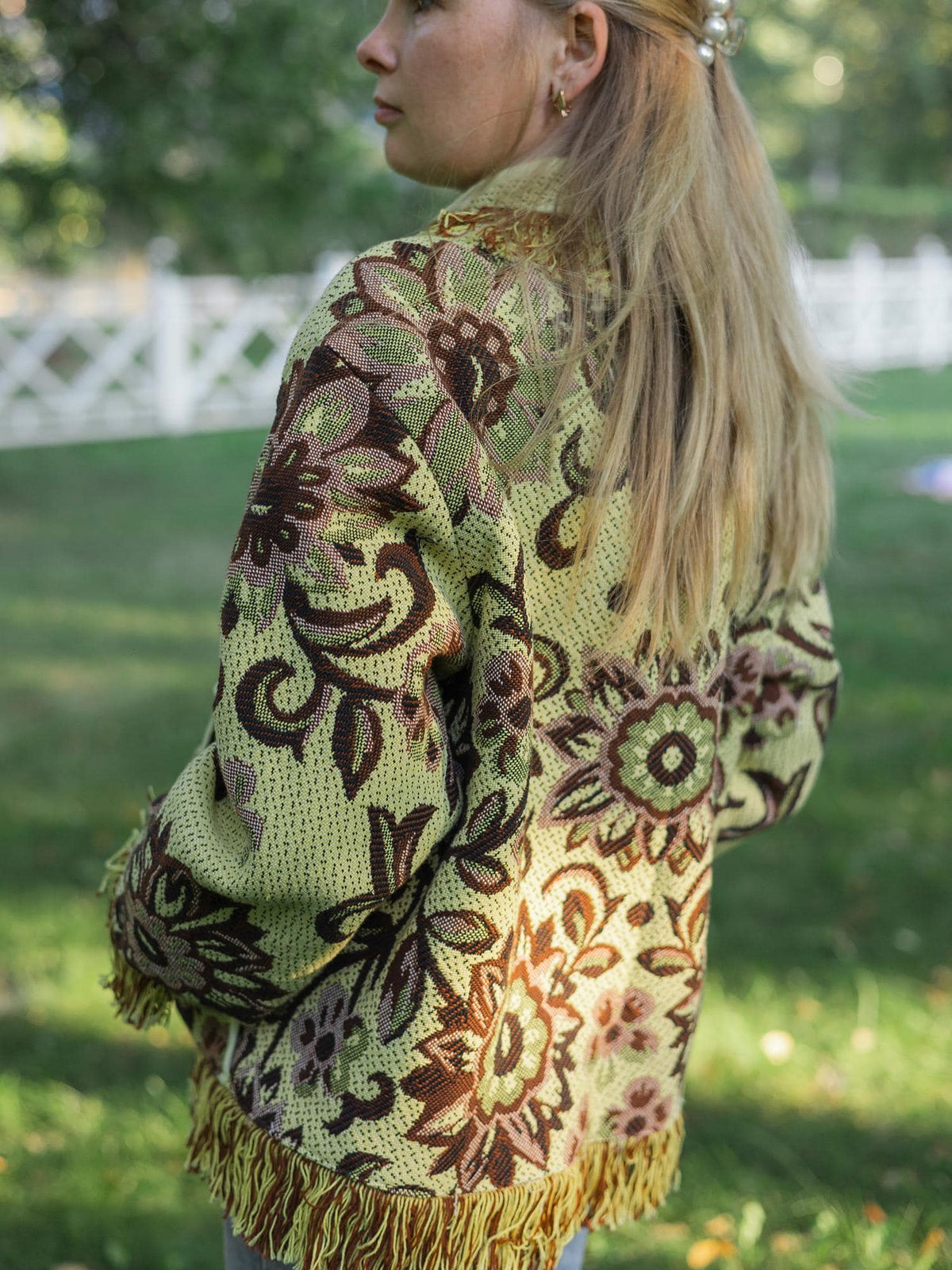 Handmade Fringe Tapestry Jacket, Upcycled Vintage Blanket Coat, Boho Statement Bomber (Oversized S-M)