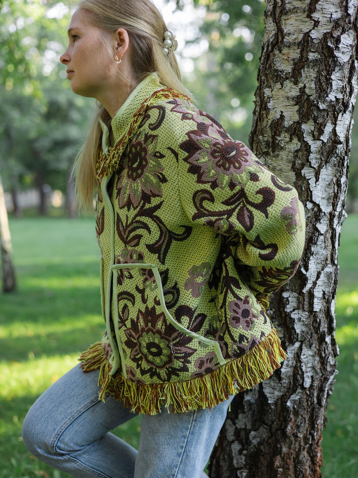 Handmade Fringe Tapestry Jacket, Upcycled Vintage Blanket Coat, Boho Statement Bomber (Oversized S-M)