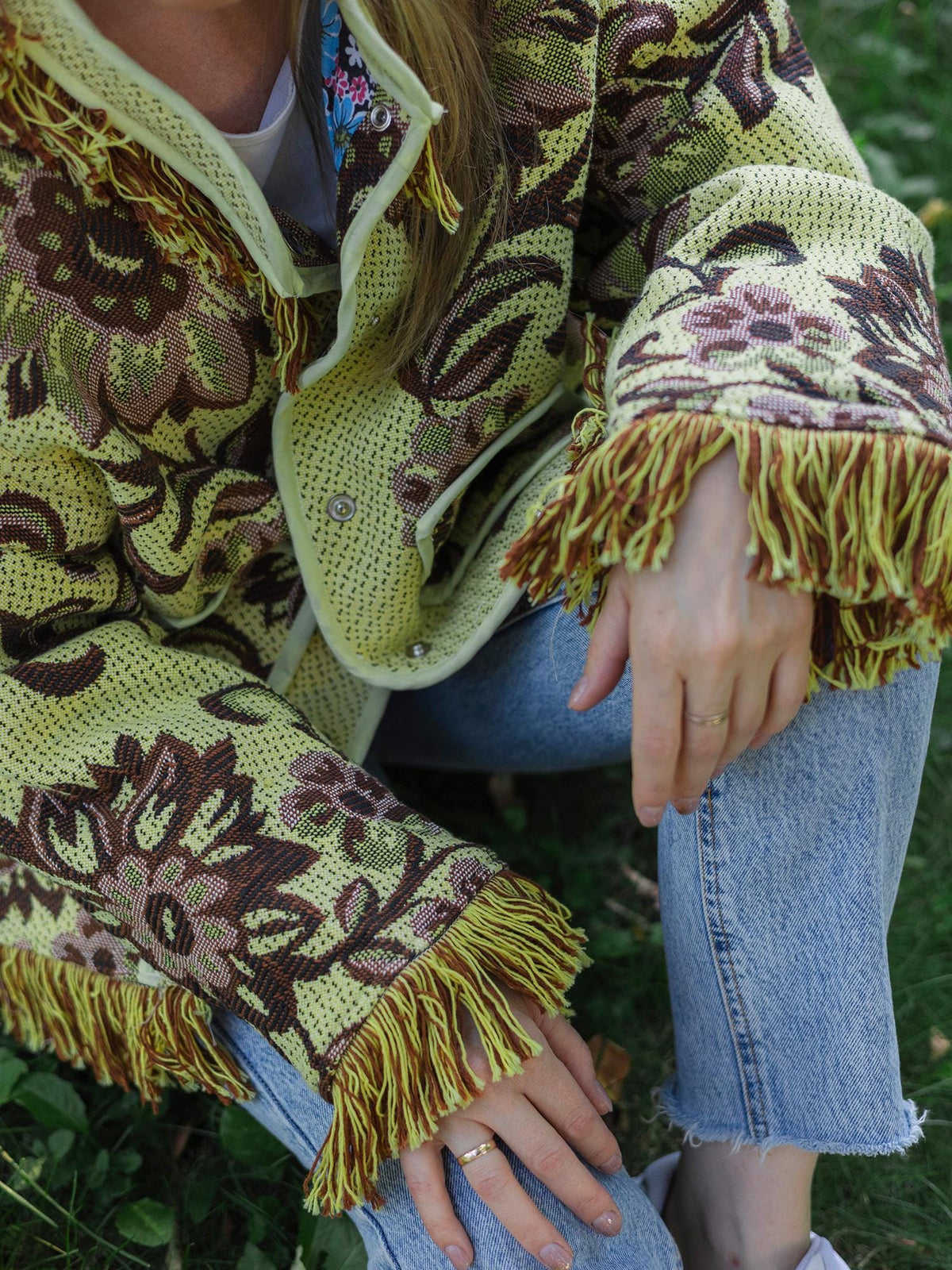 Handmade Fringe Tapestry Jacket, Upcycled Vintage Blanket Coat, Boho Statement Bomber (Oversized S-M)