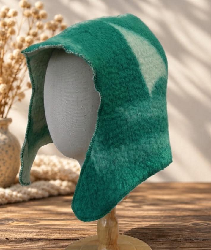 Men's Wool Sauna Hat, Felted Green Banya Cap, Natural Sheep Wool Steam Room Accessories, Spa Head Cover, Gift for Him, Banya Hat