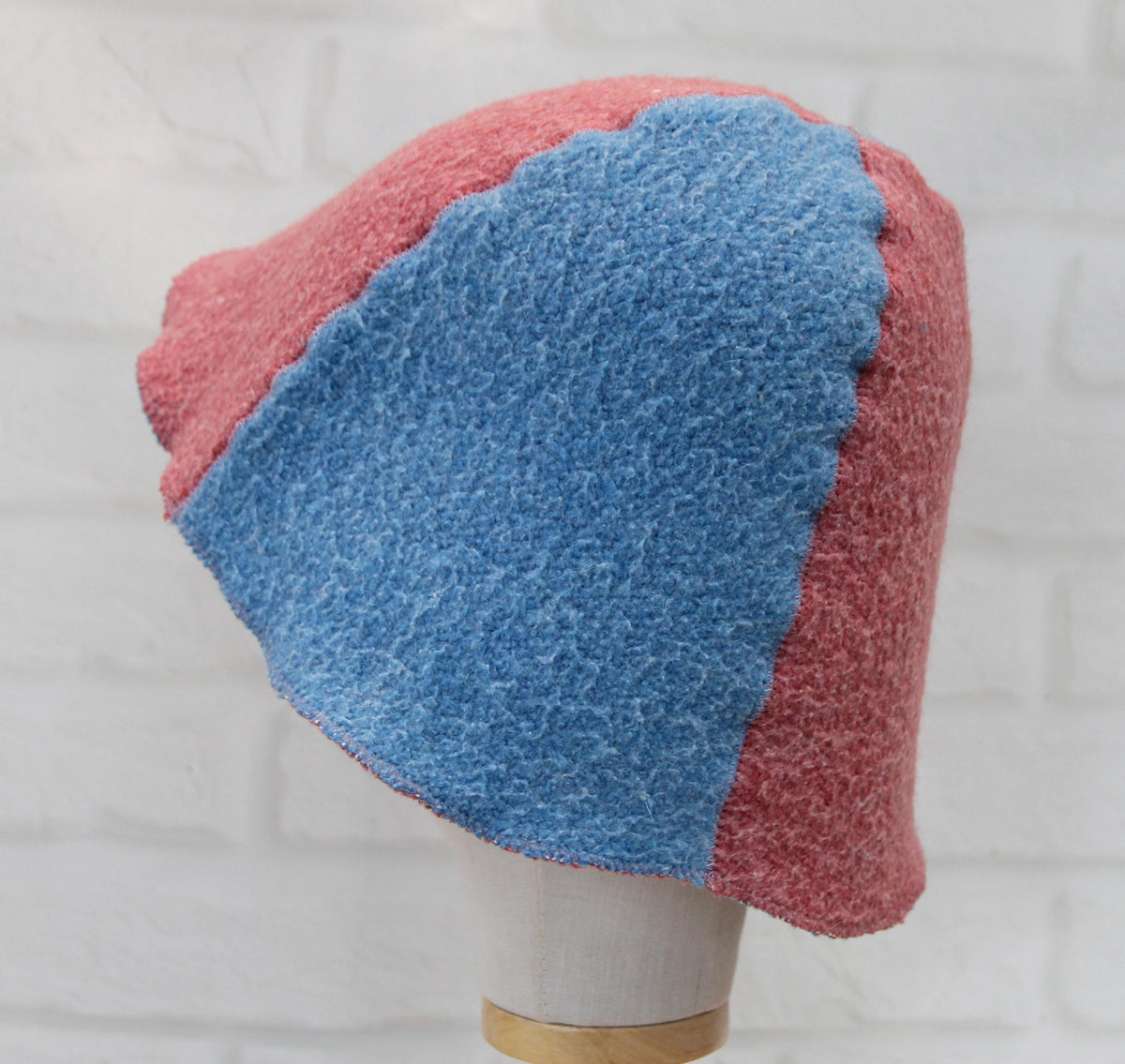 Two Tone Wool Sauna Hat, Two Color Blue Pink Felted Banya Cap, Natural Sheep Wool Steam Room Accessories, Spa Head Protection, Sauna Gift