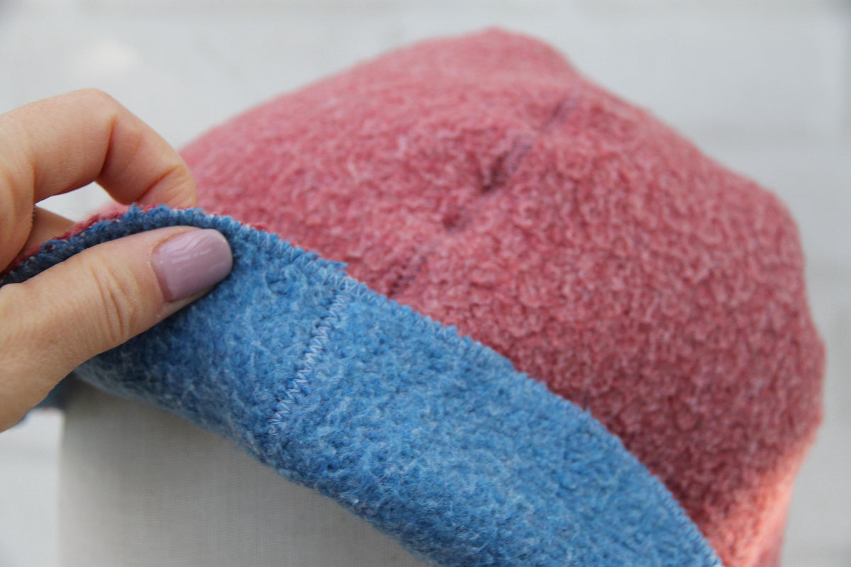 Reversible Wool Sauna Hat, Pink and Blue Felted Banya Cap 2 in 1, Natural Sheep Wool Steam Room Accessories, Spa Head Cover, Gift for Her