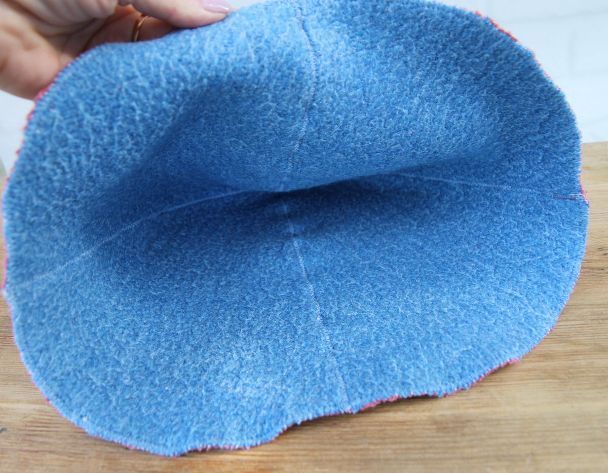 Reversible Wool Sauna Hat, Pink and Blue Felted Banya Cap 2 in 1, Natural Sheep Wool Steam Room Accessories, Spa Head Cover, Gift for Her