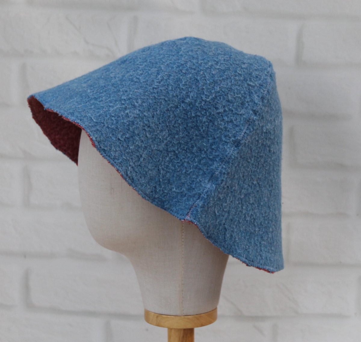Reversible Wool Sauna Hat, Pink and Blue Felted Banya Cap 2 in 1, Natural Sheep Wool Steam Room Accessories, Spa Head Cover, Gift for Her