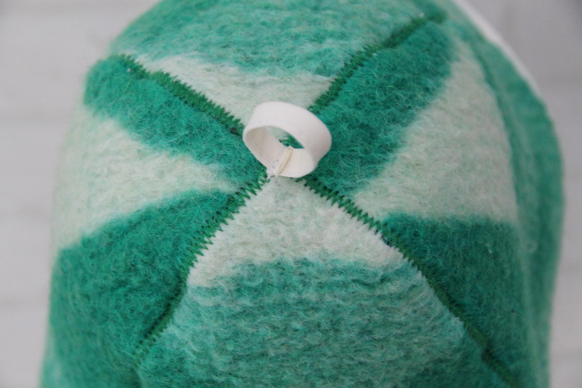 Handmade 100% Natural Wool Sauna Hat - Green Cream Felted Spa Cap for Heat Protection, Hair Care Wellness - Large Size 37x22 cm