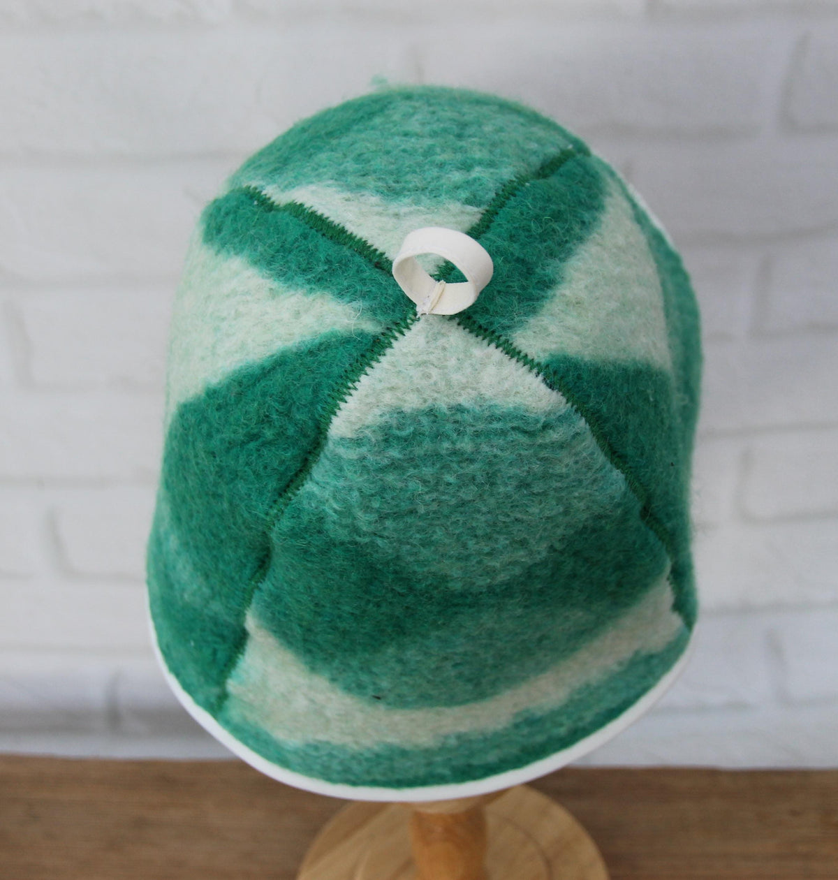 Handmade 100% Natural Wool Sauna Hat - Green Cream Felted Spa Cap for Heat Protection, Hair Care Wellness - Large Size 37x22 cm