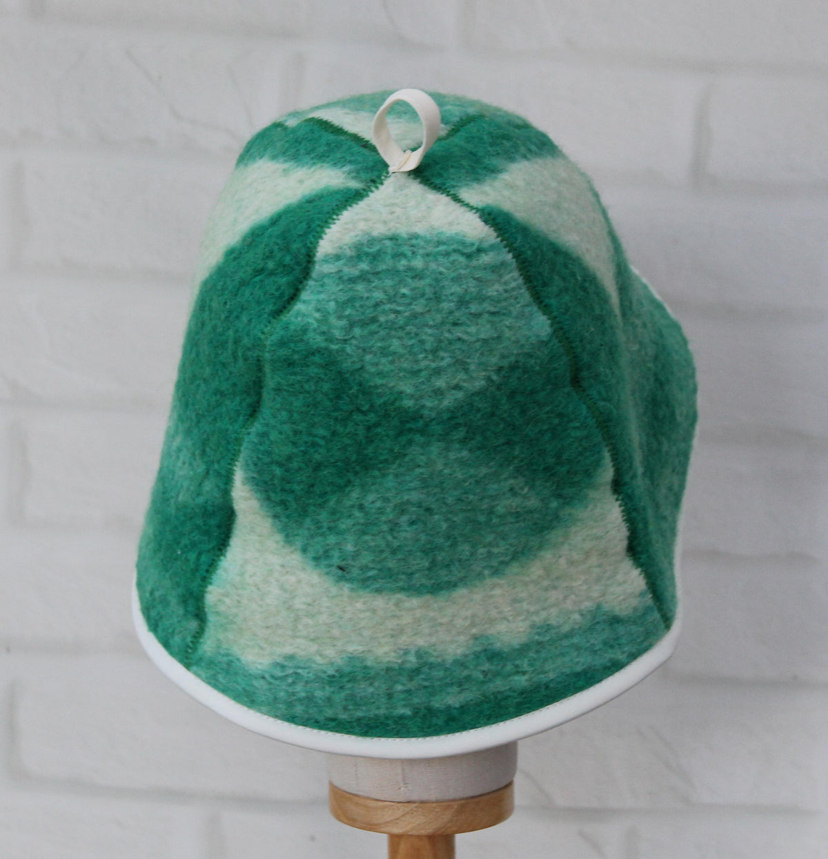 Handmade 100% Natural Wool Sauna Hat - Green Cream Felted Spa Cap for Heat Protection, Hair Care Wellness - Large Size 37x22 cm
