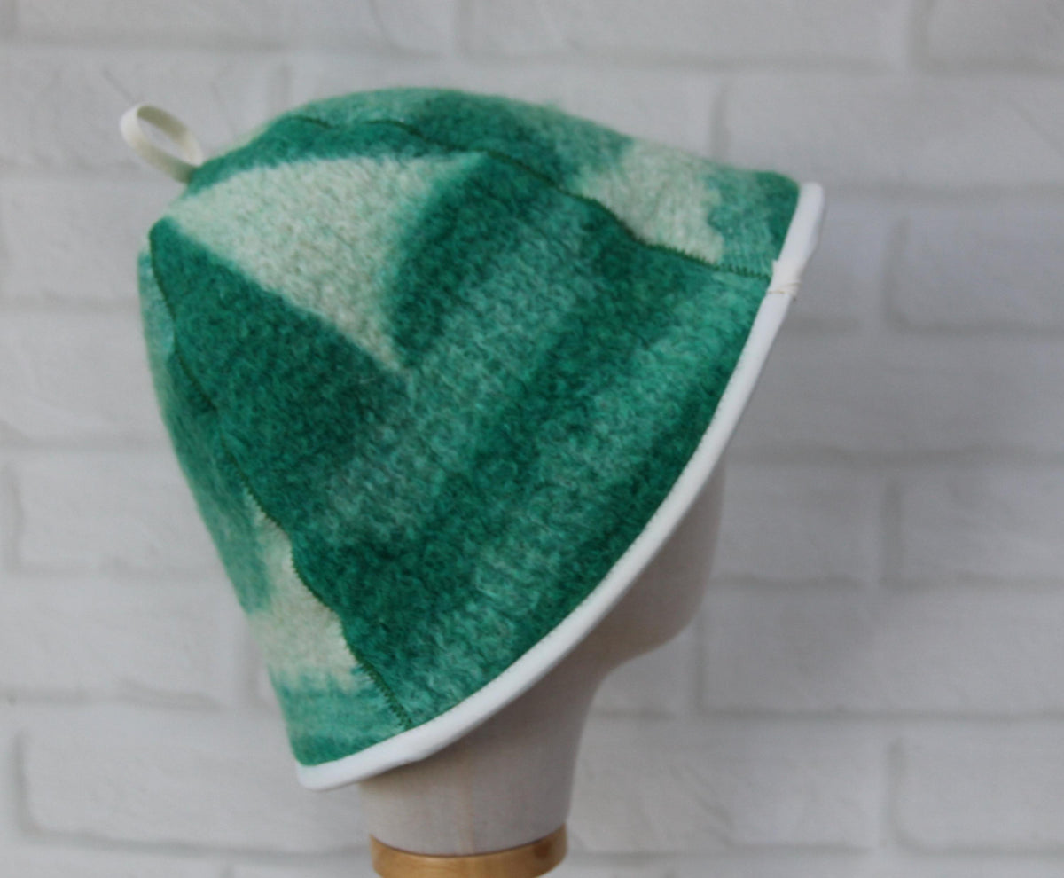 Handmade 100% Natural Wool Sauna Hat - Green Cream Felted Spa Cap for Heat Protection, Hair Care Wellness - Large Size 37x22 cm