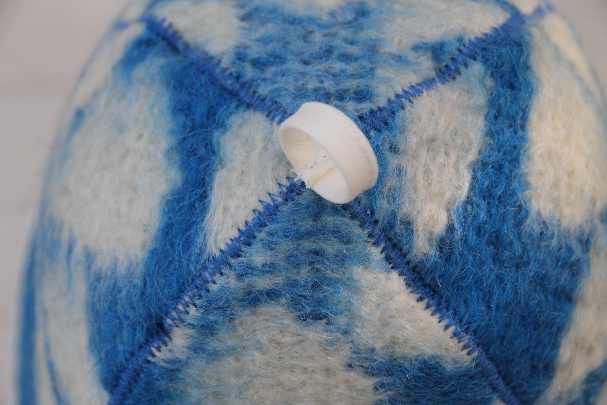Handmade 100% Natural Wool Sauna Hat - Blue White Floral Felted Spa Cap for Heat Protection, Hair Care Wellness - Large Size 35x22 cm