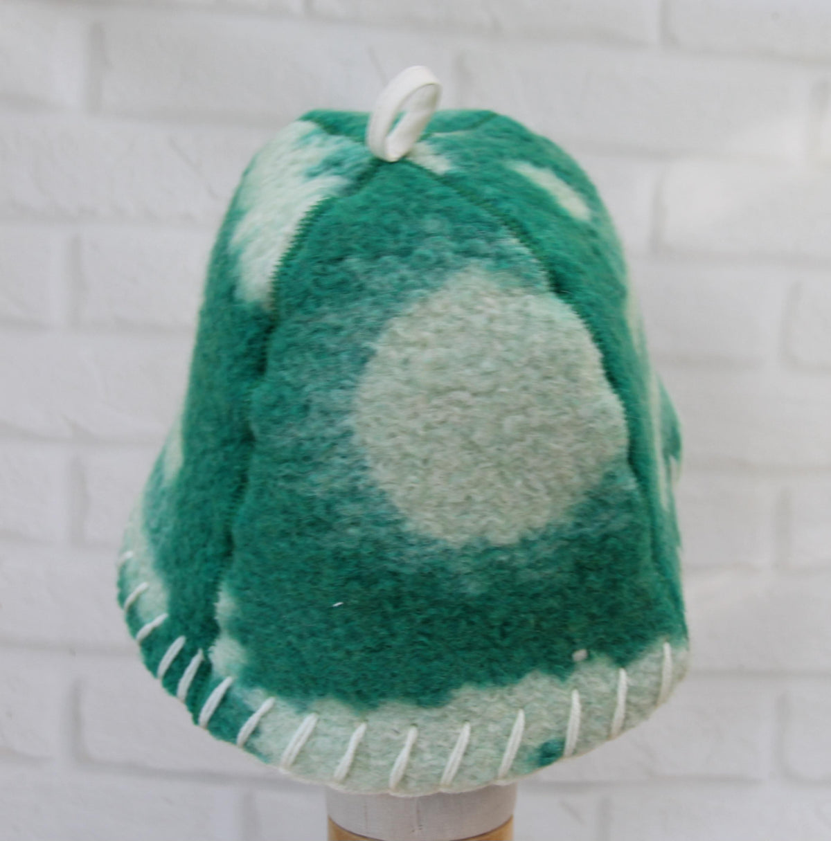 Handmade 100% Wool Sauna Hat with Hand Stitching - Green Cream Felted Spa Cap for Hair Care (36x22 cm / 14.2x8.7 in)