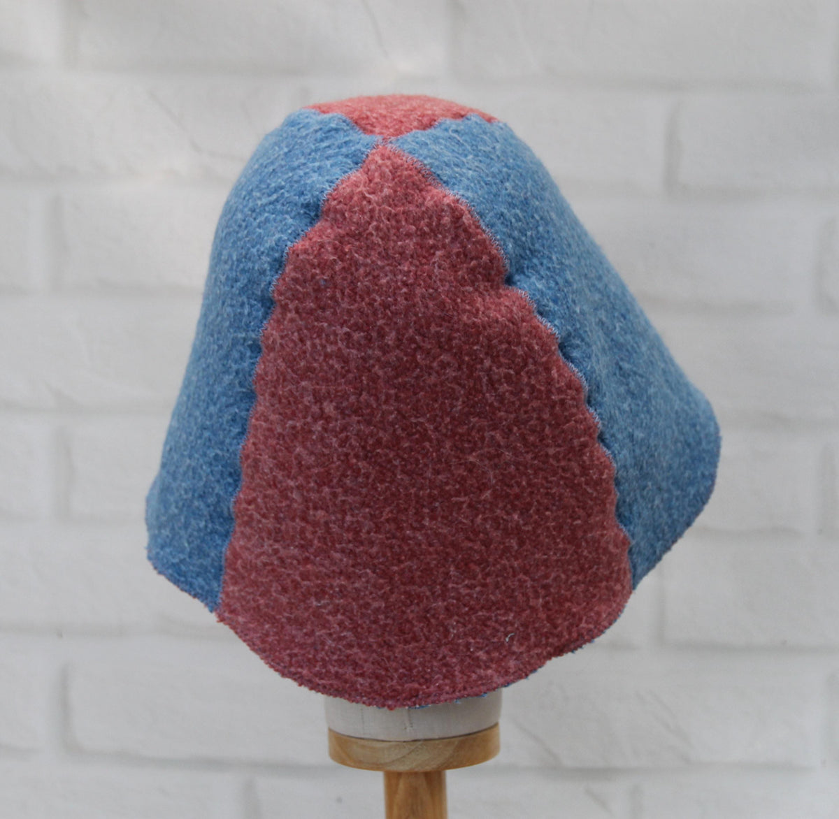Two Tone Wool Sauna Hat, Two Color Blue Pink Felted Banya Cap, Natural Sheep Wool Steam Room Accessories, Spa Head Protection, Sauna Gift