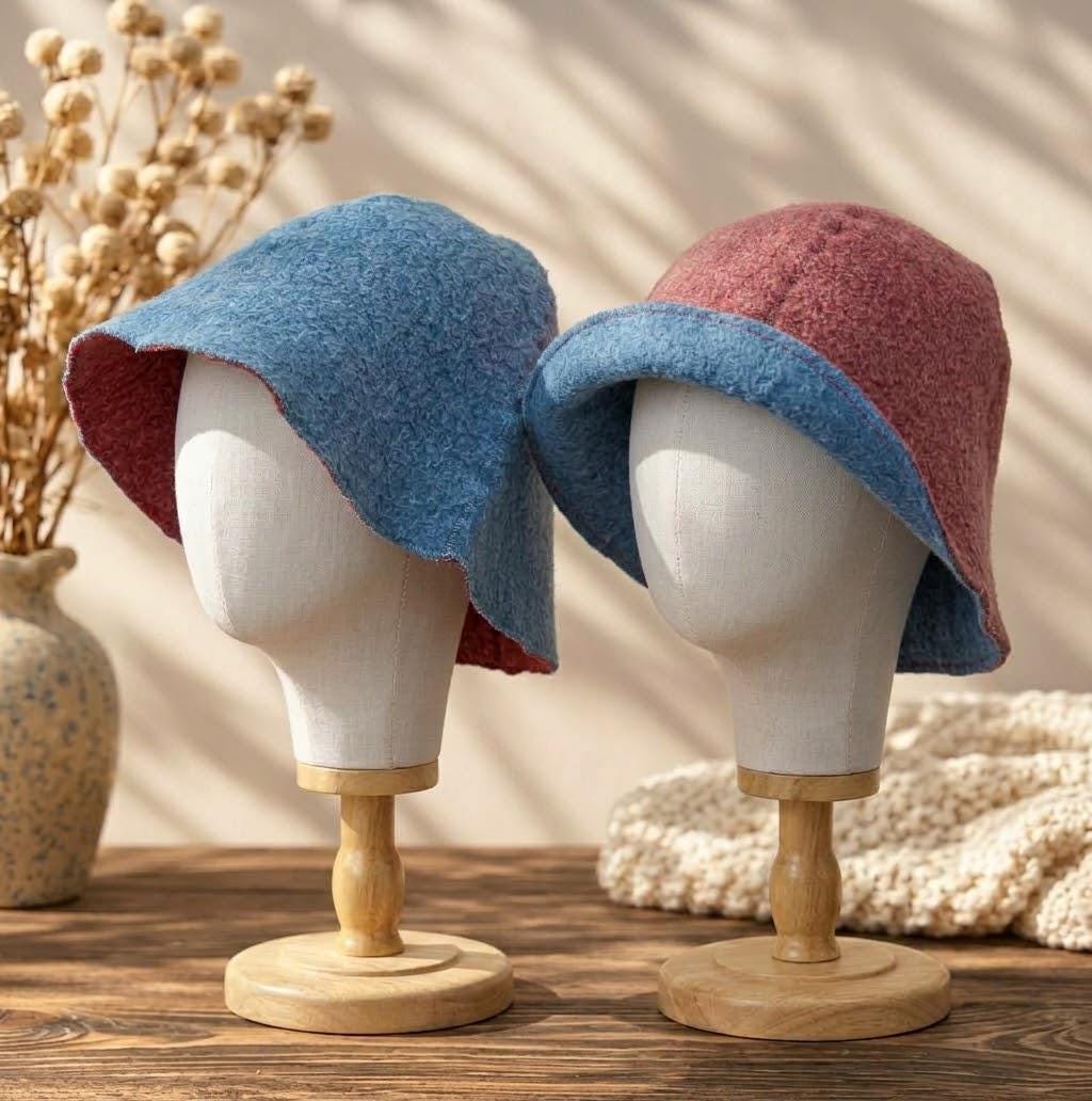 Reversible Wool Sauna Hat, Pink and Blue Felted Banya Cap 2 in 1, Natural Sheep Wool Steam Room Accessories, Spa Head Cover, Gift for Her