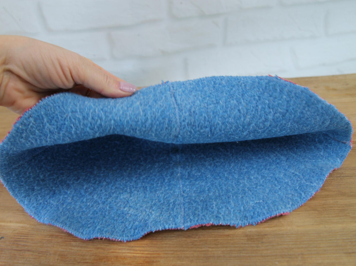 Reversible Wool Sauna Hat, Pink and Blue Felted Banya Cap 2 in 1, Natural Sheep Wool Steam Room Accessories, Spa Head Cover, Gift for Her