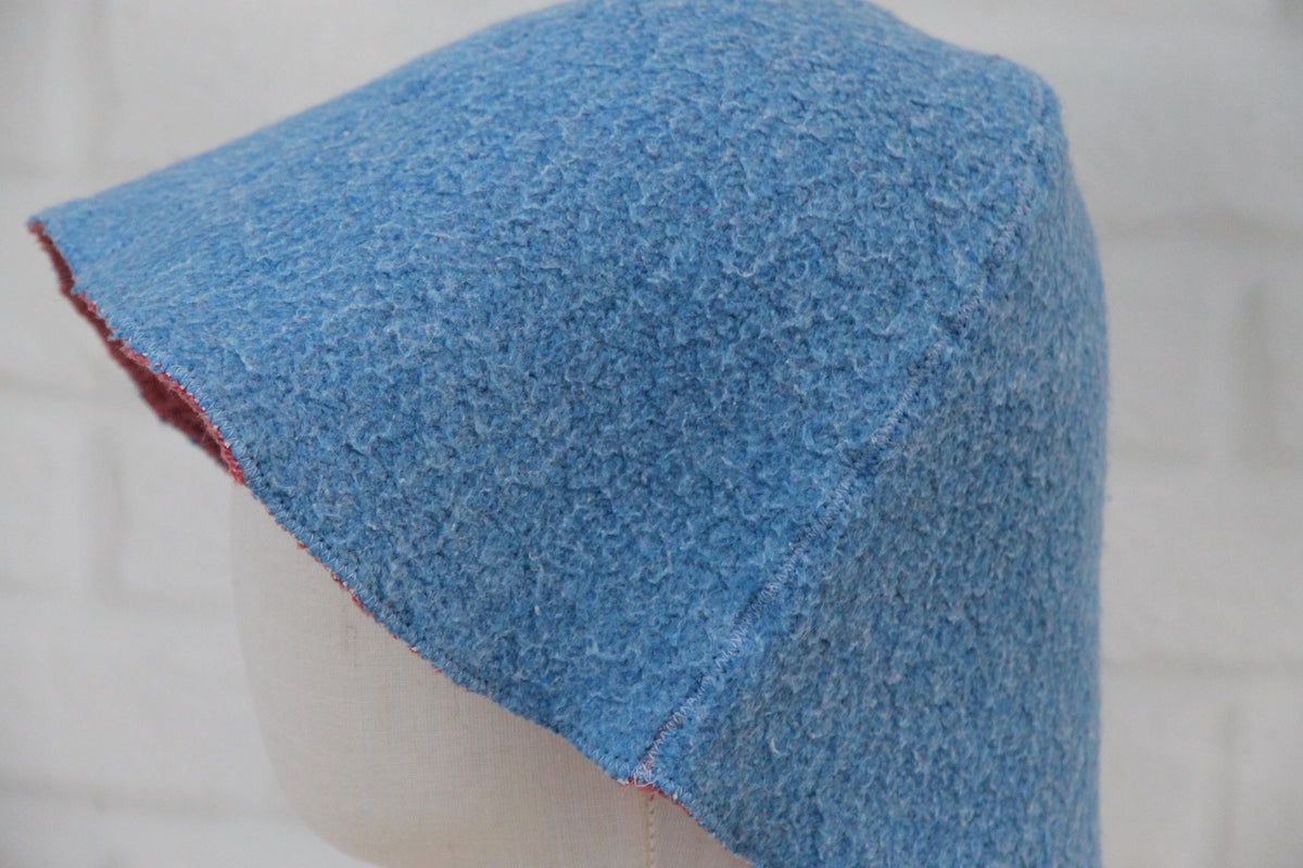 Reversible Wool Sauna Hat, Pink and Blue Felted Banya Cap 2 in 1, Natural Sheep Wool Steam Room Accessories, Spa Head Cover, Gift for Her