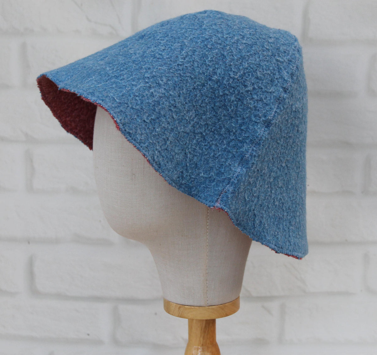 Reversible Wool Sauna Hat, Pink and Blue Felted Banya Cap 2 in 1, Natural Sheep Wool Steam Room Accessories, Spa Head Cover, Gift for Her