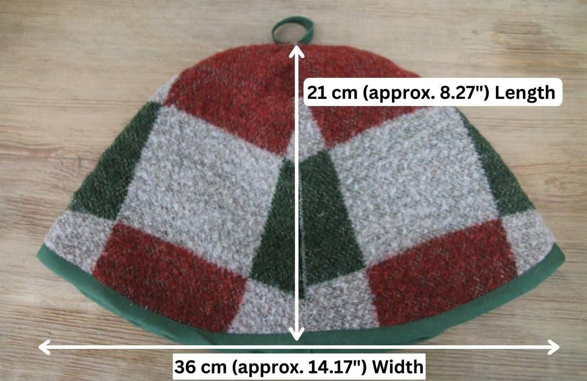 Plaid Wool Sauna Hat, Green and Red Patchwork Bath Cap for Banya, Natural Felted Wool Thermal Protection Hat, Sauna Accessories Gift