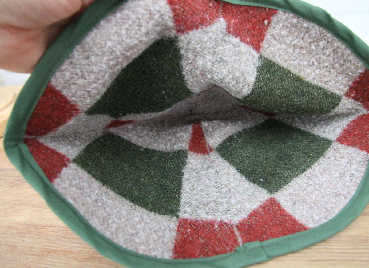 Plaid Wool Sauna Hat, Green and Red Patchwork Bath Cap for Banya, Natural Felted Wool Thermal Protection Hat, Sauna Accessories Gift