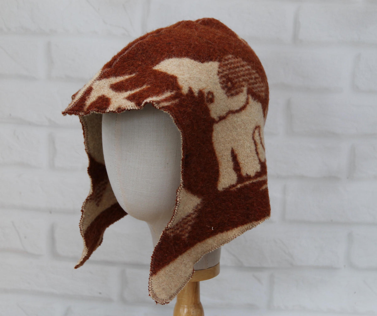 Handmade Wool Sauna Hat with Ear Flaps, Cute Dog Pattern Banya Cap, Unisex Thermal Bath Hat for Men Women, Sauna Accessories Gift