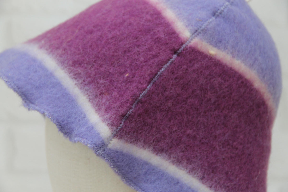 Purple Striped Wool Sauna Hat , Natural Felted Wool Bath Cap for Banya , Sauna Thermal Protection Accessories , Handmade Spa Gift for Women