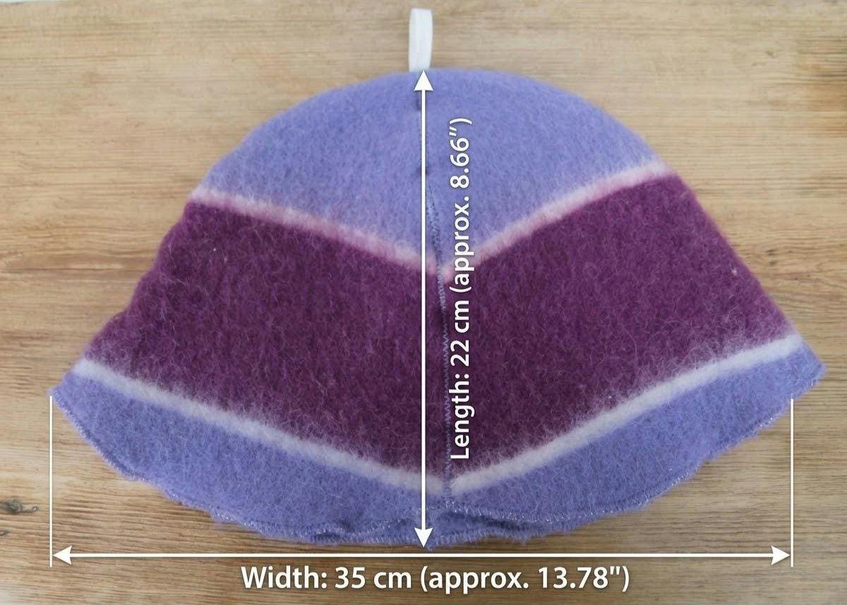 Purple Striped Wool Sauna Hat , Natural Felted Wool Bath Cap for Banya , Sauna Thermal Protection Accessories , Handmade Spa Gift for Women