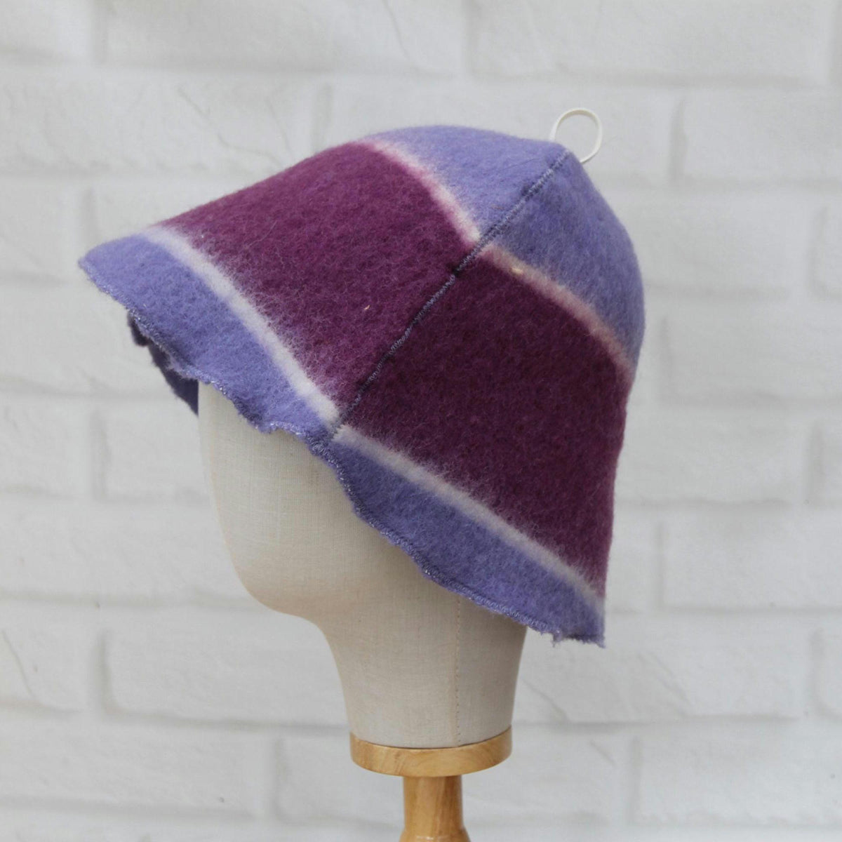 Purple Striped Wool Sauna Hat , Natural Felted Wool Bath Cap for Banya , Sauna Thermal Protection Accessories , Handmade Spa Gift for Women