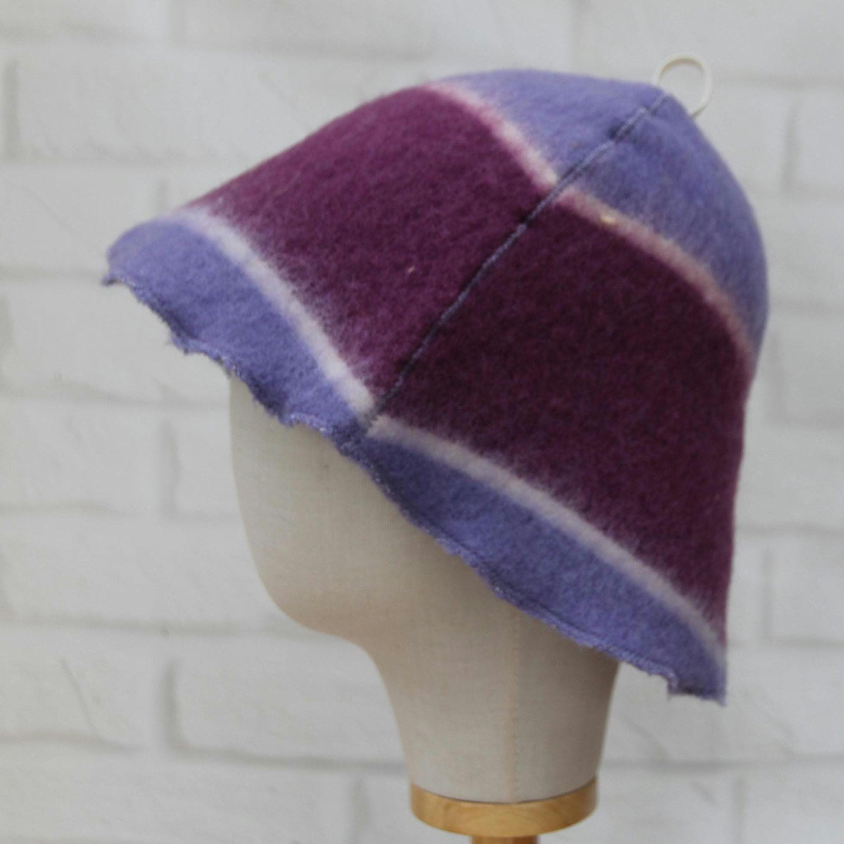 Purple Striped Wool Sauna Hat , Natural Felted Wool Bath Cap for Banya , Sauna Thermal Protection Accessories , Handmade Spa Gift for Women