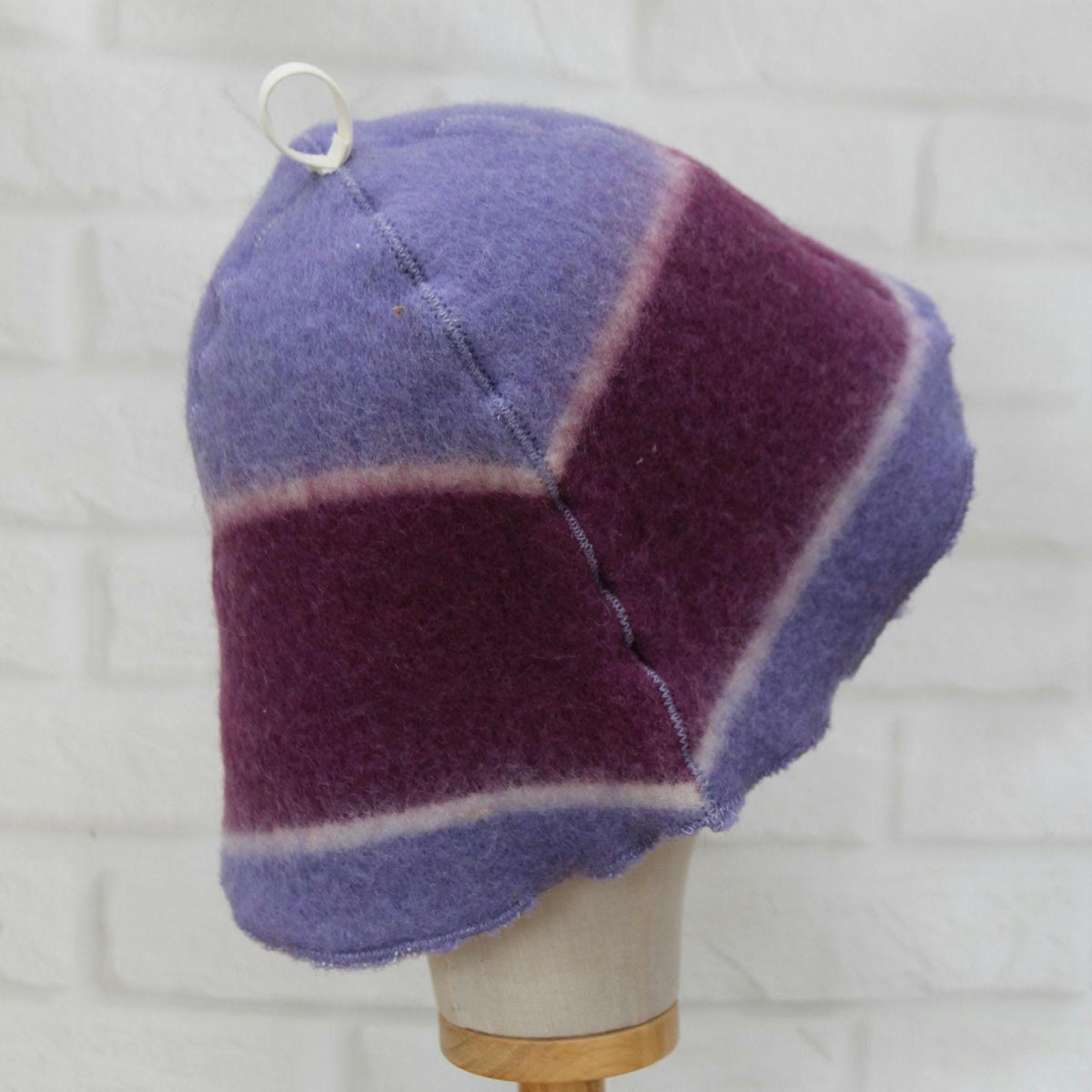 Purple Striped Wool Sauna Hat , Natural Felted Wool Bath Cap for Banya , Sauna Thermal Protection Accessories , Handmade Spa Gift for Women