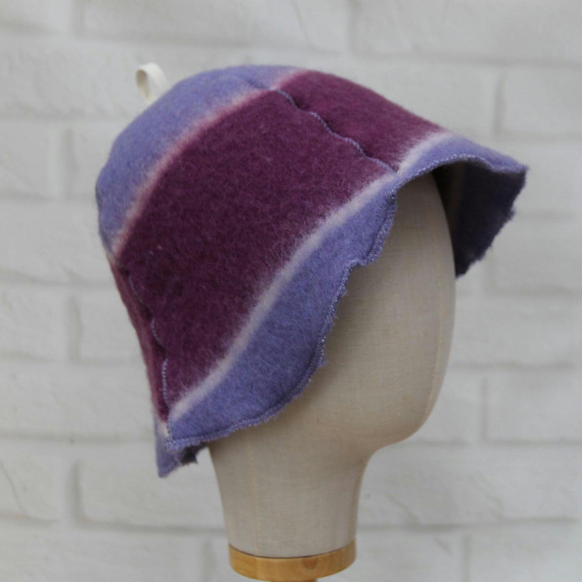 Purple Striped Wool Sauna Hat , Natural Felted Wool Bath Cap for Banya , Sauna Thermal Protection Accessories , Handmade Spa Gift for Women