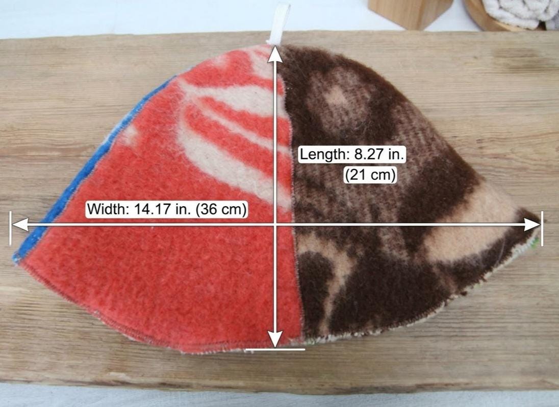 One-of-a-Kind Handmade Wool Sauna Hat , Colorful Patchwork Wool Felt Banya Cap with Hanging Loop , Unique Spa Sauna Accessory