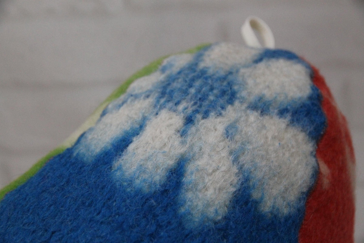 One-of-a-Kind Handmade Wool Sauna Hat , Colorful Patchwork Wool Felt Banya Cap with Hanging Loop , Unique Spa Sauna Accessory