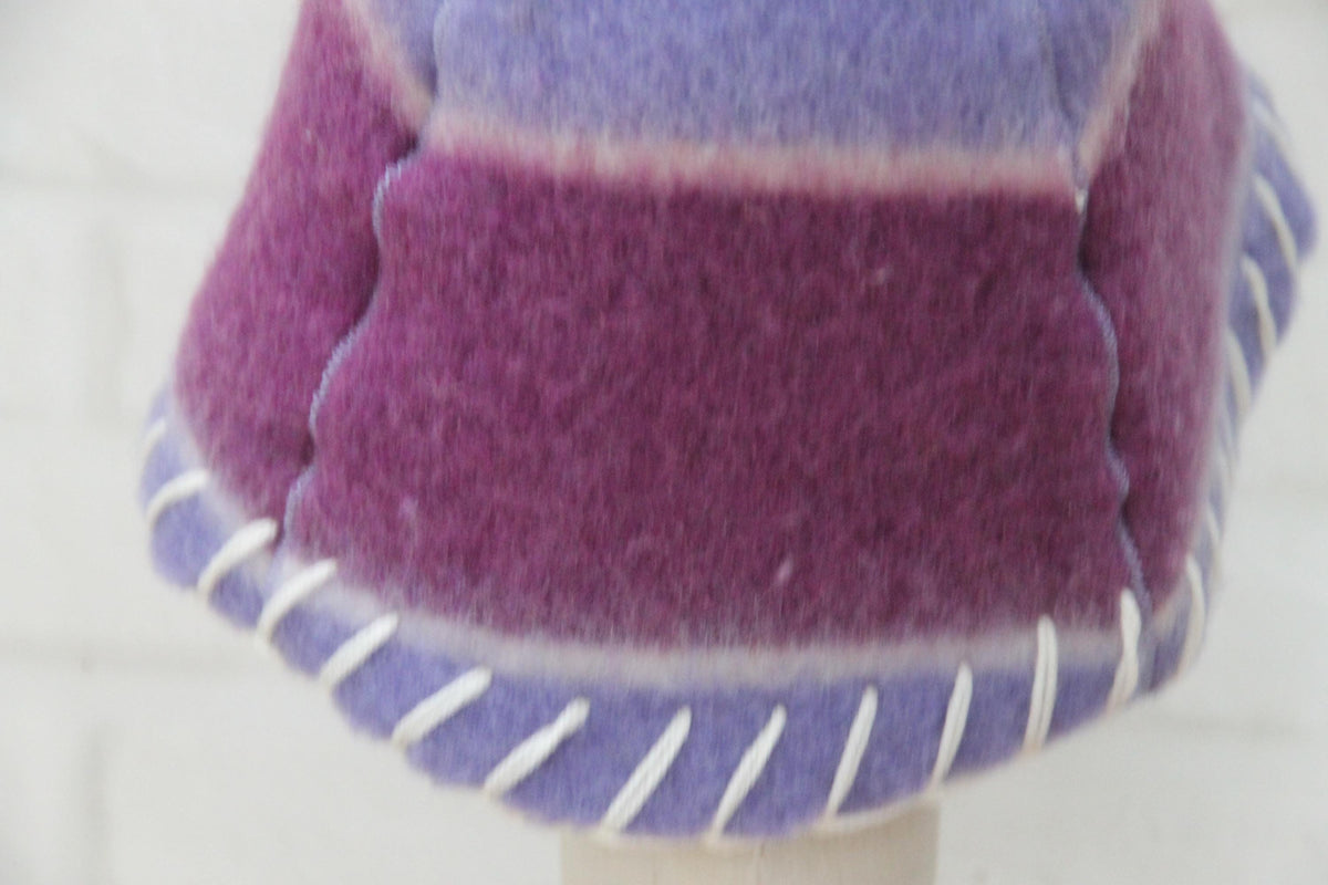 Handmade Purple Wool Sauna Hat , Felted Banya Cap with White Decorative Stitching , Unique Natural Spa Steam Room Accessory