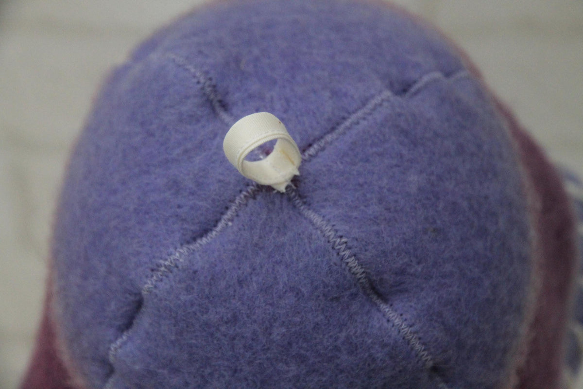 Handmade Purple Wool Sauna Hat , Felted Banya Cap with White Decorative Stitching , Unique Natural Spa Steam Room Accessory