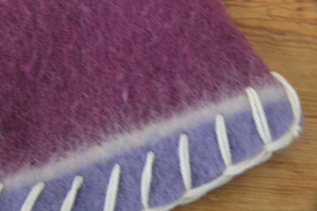 Handmade Purple Wool Sauna Hat , Felted Banya Cap with White Decorative Stitching , Unique Natural Spa Steam Room Accessory