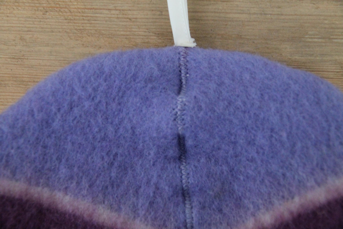 Handmade Purple Wool Sauna Hat , Felted Banya Cap with White Decorative Stitching , Unique Natural Spa Steam Room Accessory