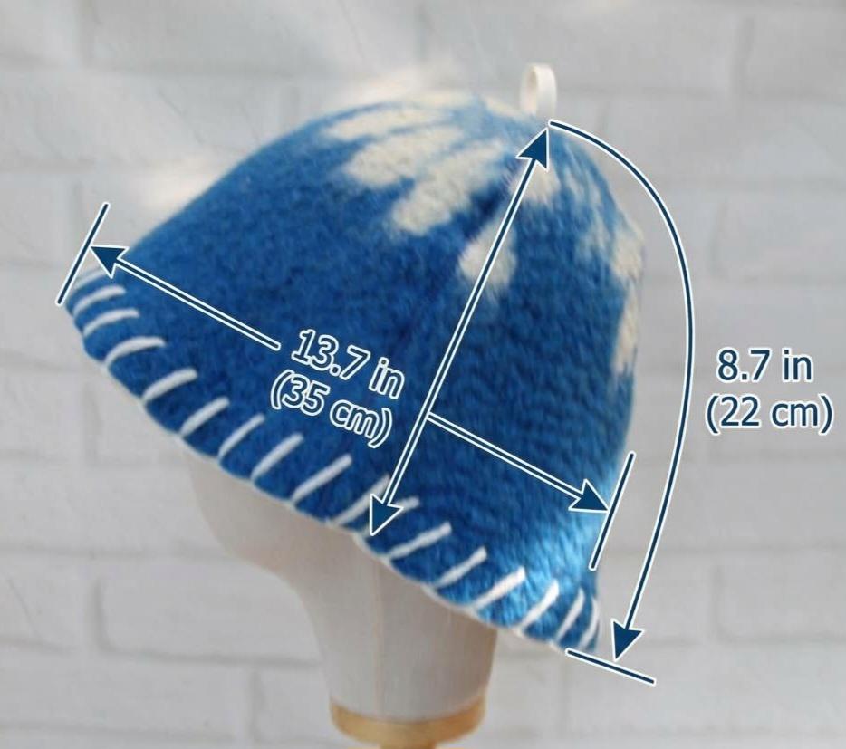 Felted Wool Sauna Hat with Hand Stitching and Flower Motif - Protect Your Hair and Enhance Your Spa Experience - Large (35x22 cm)
