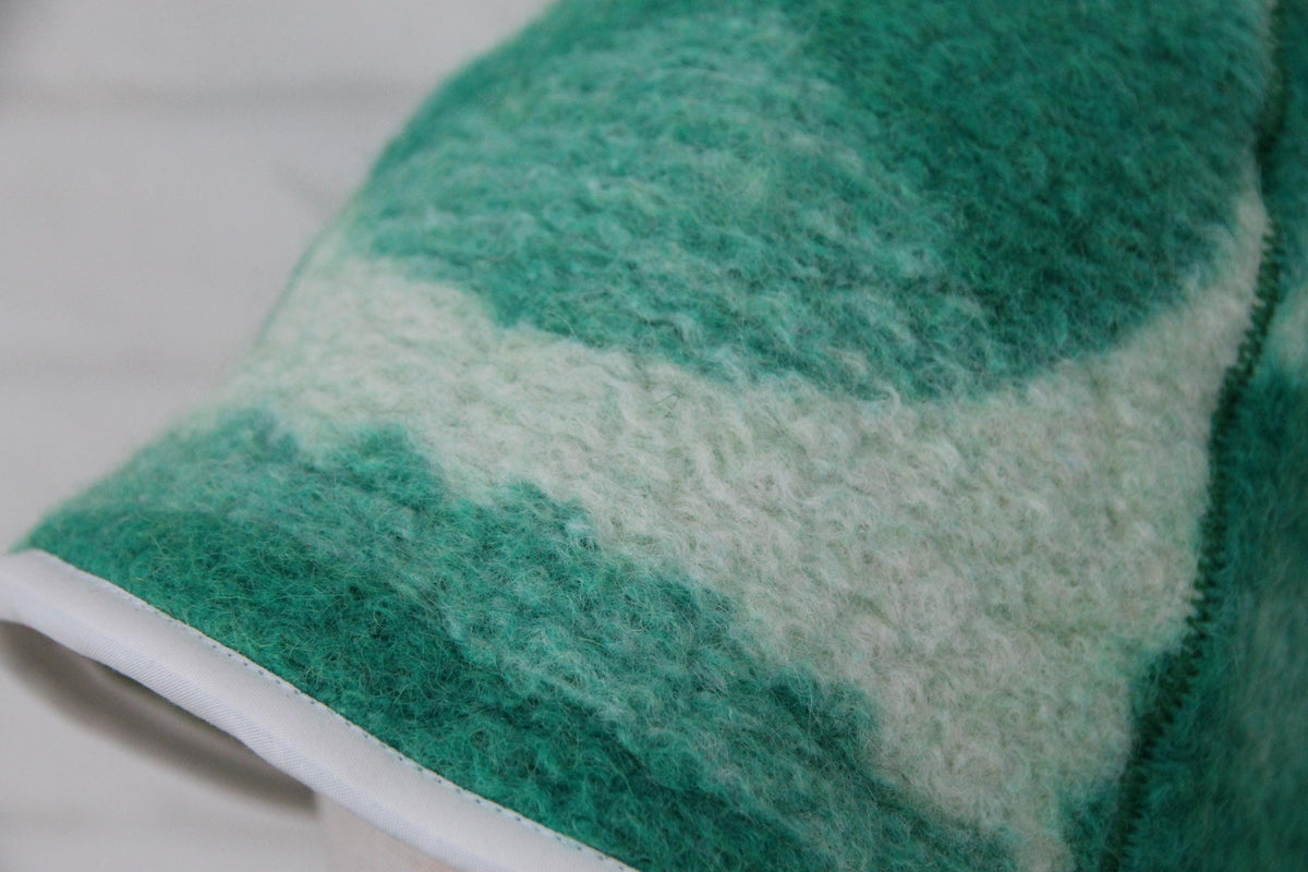 Handmade 100% Natural Wool Sauna Hat - Green Cream Felted Spa Cap for Heat Protection, Hair Care Wellness - Large Size 37x22 cm