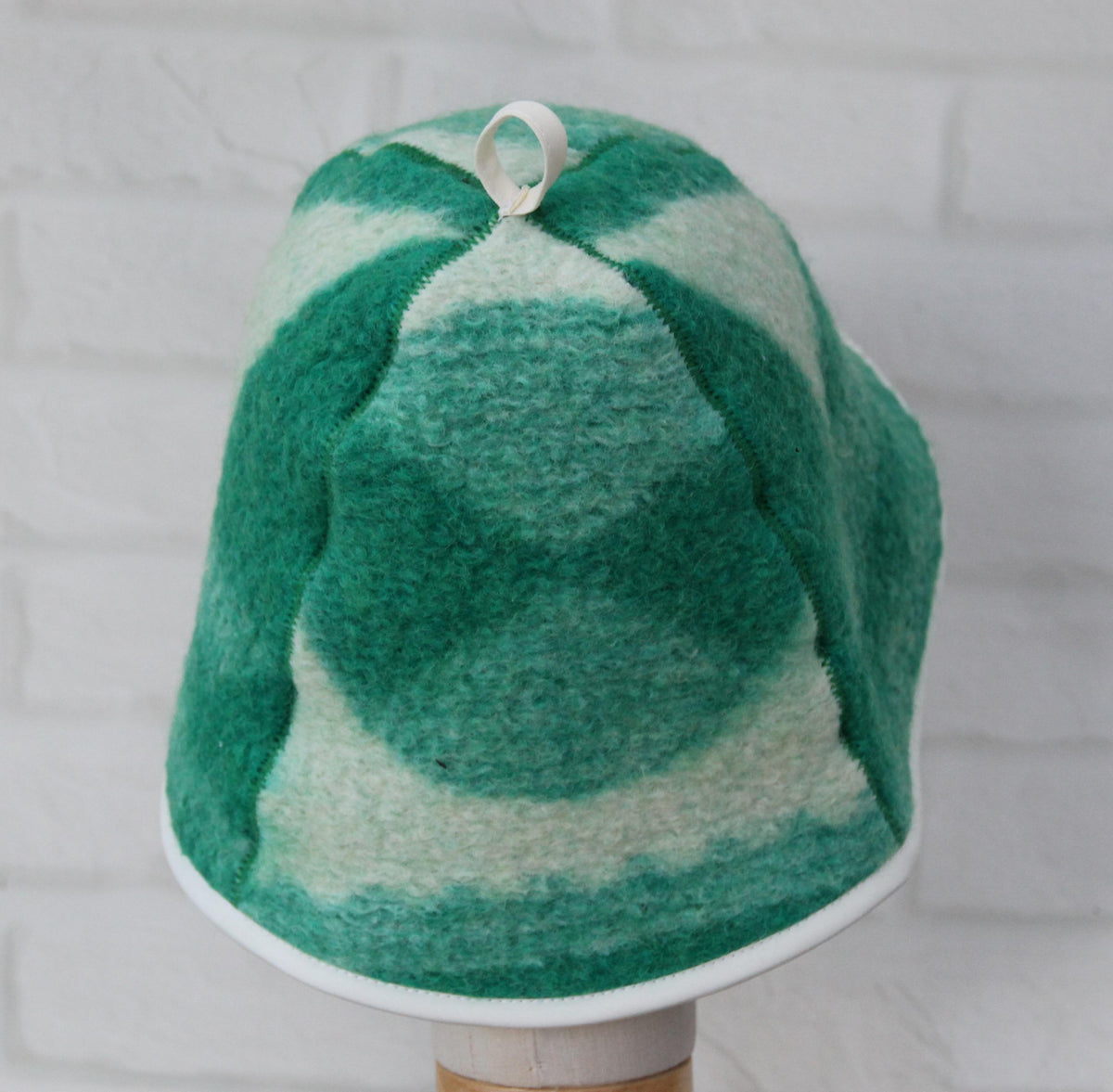 Handmade 100% Natural Wool Sauna Hat - Green Cream Felted Spa Cap for Heat Protection, Hair Care Wellness - Large Size 37x22 cm