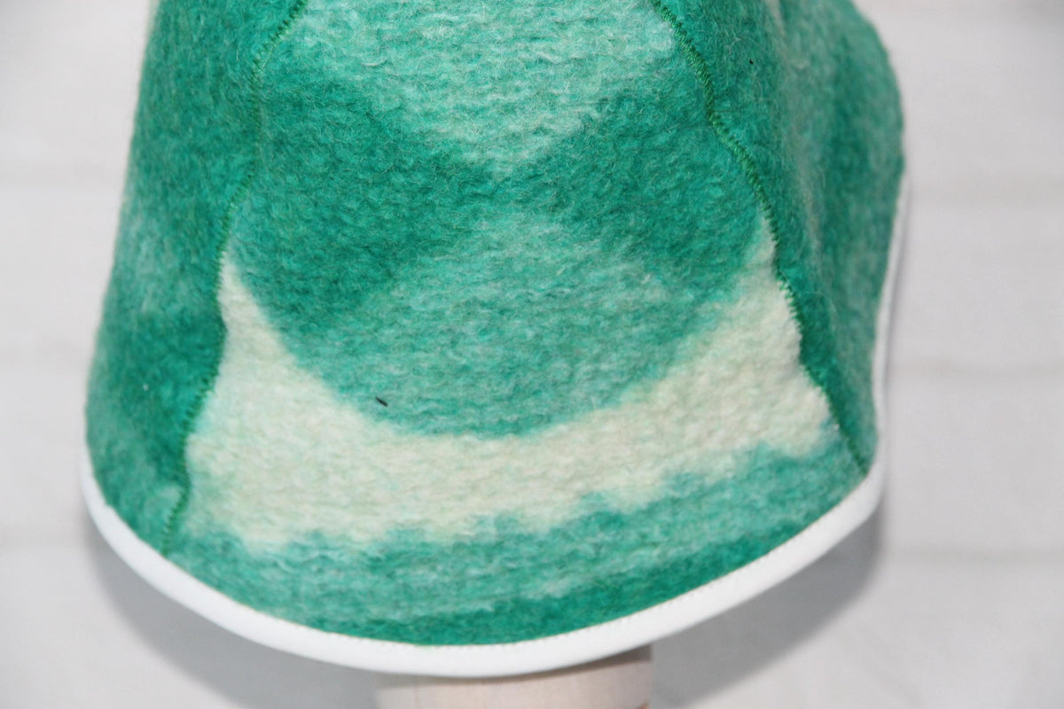 Handmade 100% Natural Wool Sauna Hat - Green Cream Felted Spa Cap for Heat Protection, Hair Care Wellness - Large Size 37x22 cm
