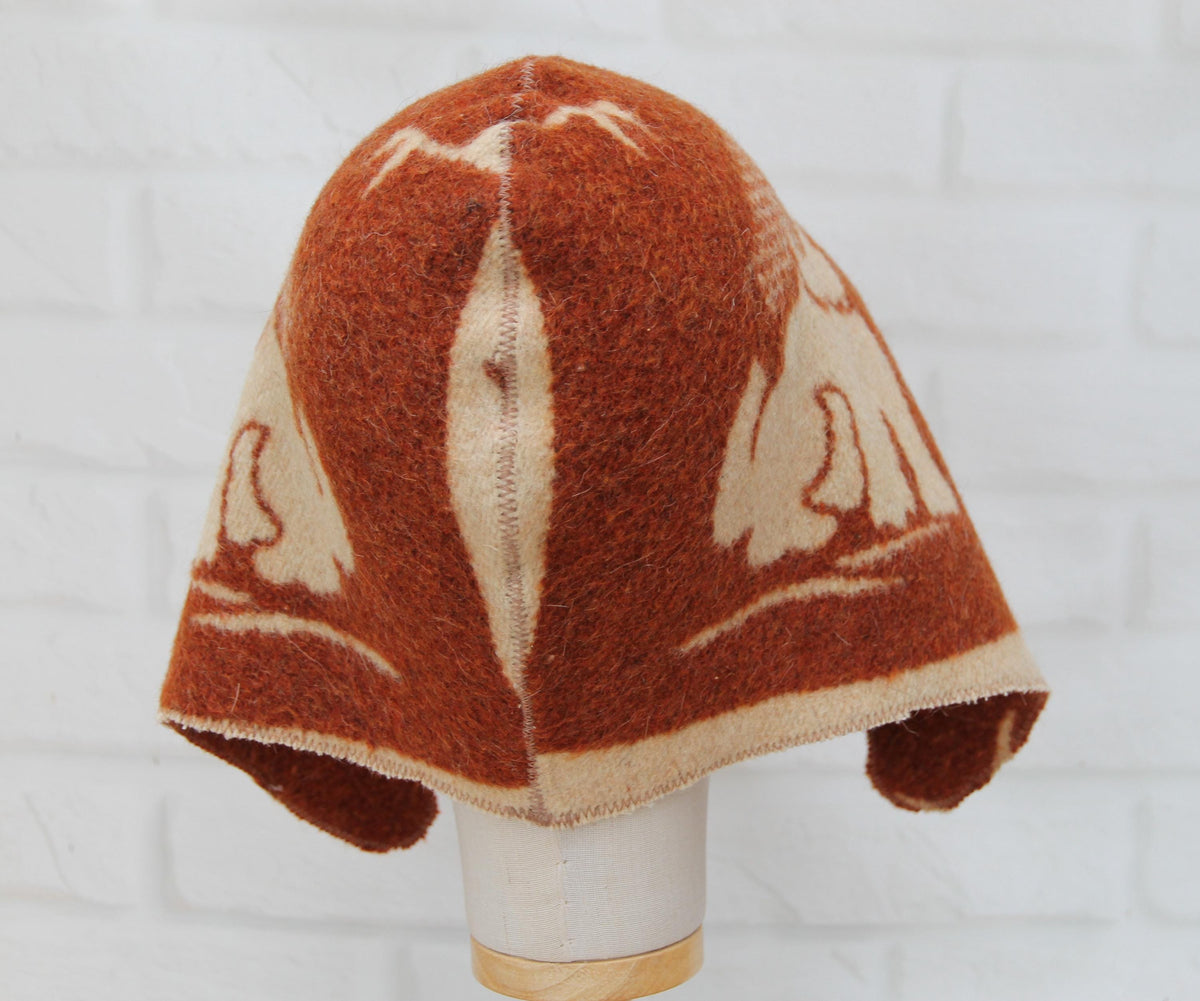 Handmade Wool Sauna Hat with Ear Flaps, Cute Dog Pattern Banya Cap, Unisex Thermal Bath Hat for Men Women, Sauna Accessories Gift