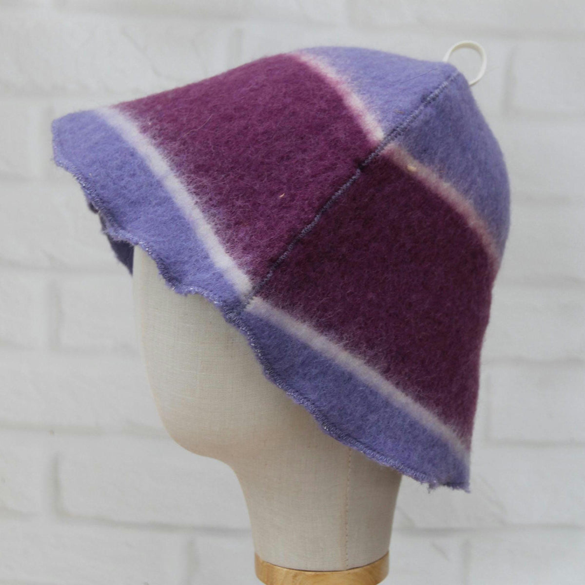 Purple Striped Wool Sauna Hat , Natural Felted Wool Bath Cap for Banya , Sauna Thermal Protection Accessories , Handmade Spa Gift for Women