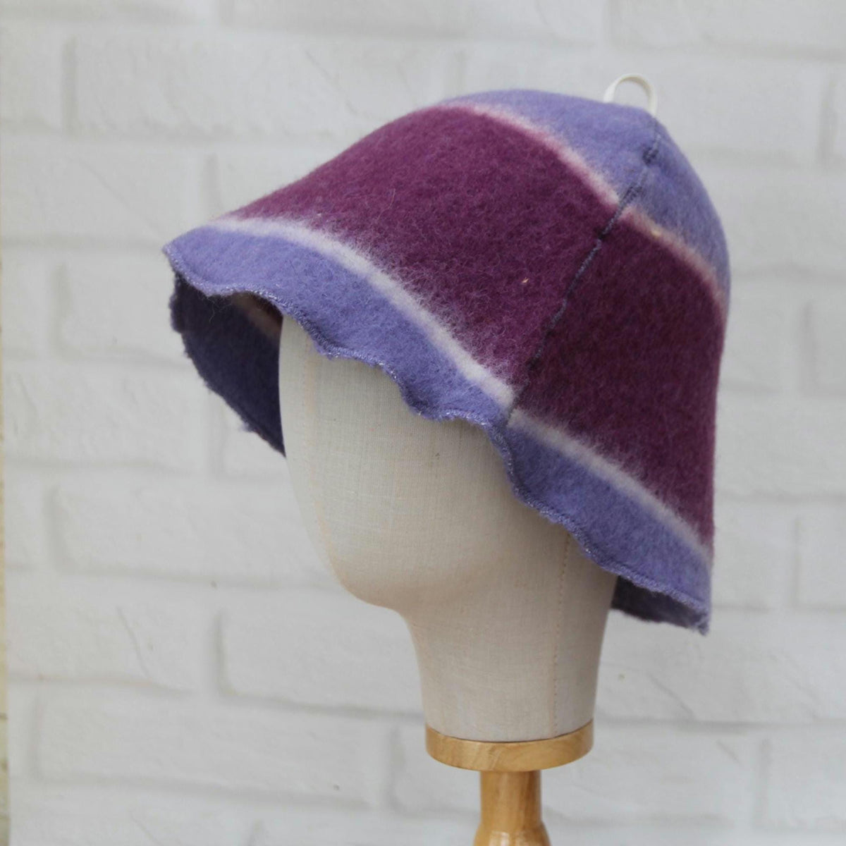 Purple Striped Wool Sauna Hat , Natural Felted Wool Bath Cap for Banya , Sauna Thermal Protection Accessories , Handmade Spa Gift for Women