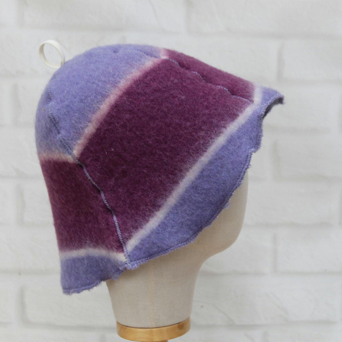 Purple Striped Wool Sauna Hat , Natural Felted Wool Bath Cap for Banya , Sauna Thermal Protection Accessories , Handmade Spa Gift for Women