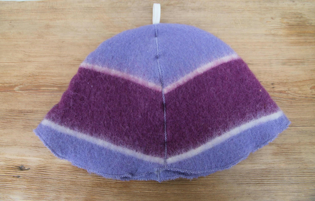 Purple Striped Wool Sauna Hat , Natural Felted Wool Bath Cap for Banya , Sauna Thermal Protection Accessories , Handmade Spa Gift for Women